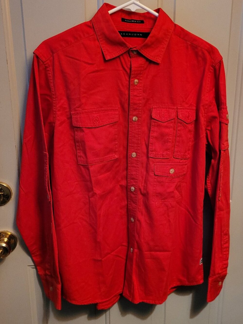 Sean John Red Tailored Fit Button-up Long Sleeved Shirt Men's Small